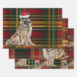Belgian Tervuren Christmas Dog Holiday Plaid Wrapping Paper Sheet