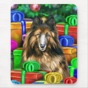Belgian Tervuren Christmas Open Gifts Mouse Mat