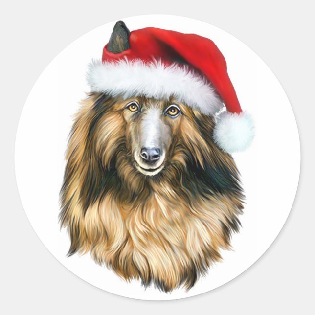 Belgian Tervuren Christmas Santa Classic Round Sticker (Front)