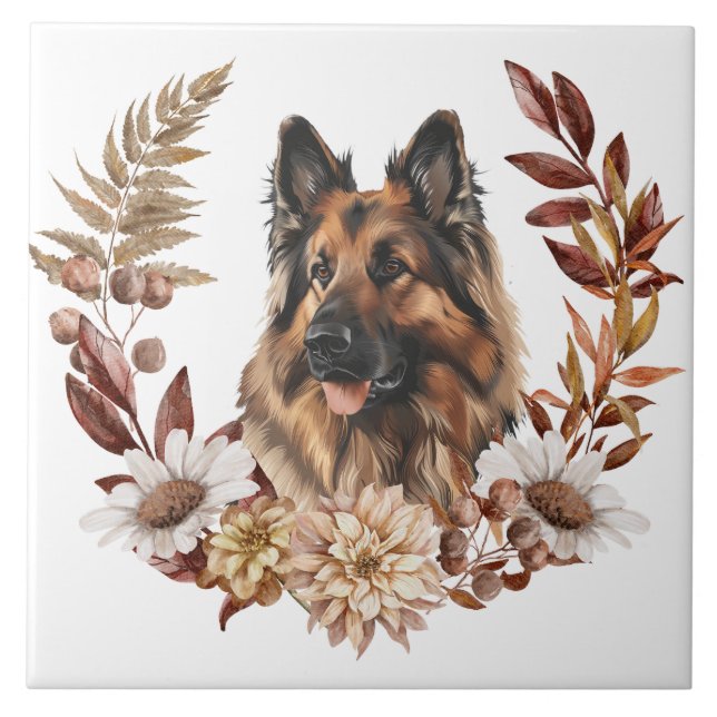 Belgian Tervuren Dog Autumn Wreath Tile (Front)