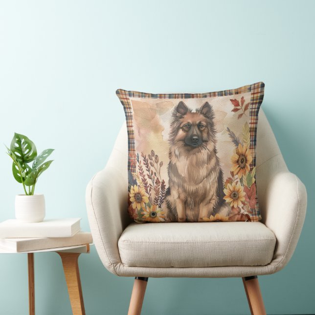 Belgian Tervuren Dog Fall Watercolor Flowers Cushion (Chair)