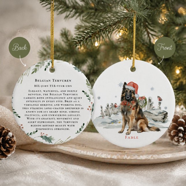 Belgian Tervuren Dog Monogram Ceramic Tree Decoration (Creator Uploaded)