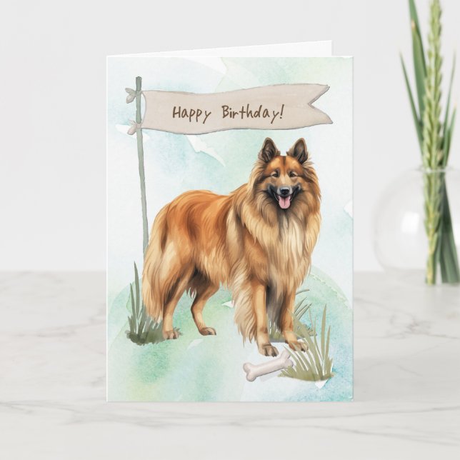 Belgian Tervuren Dog Outdoors Under Birthday Sign Card (Front)