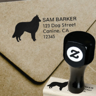 Belgian Tervuren Dog Silhouette Return Address Rubber Stamp