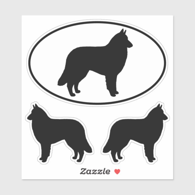 Belgian Tervuren Dog Silhouettes Vinyl Sticker Set (Sheet)