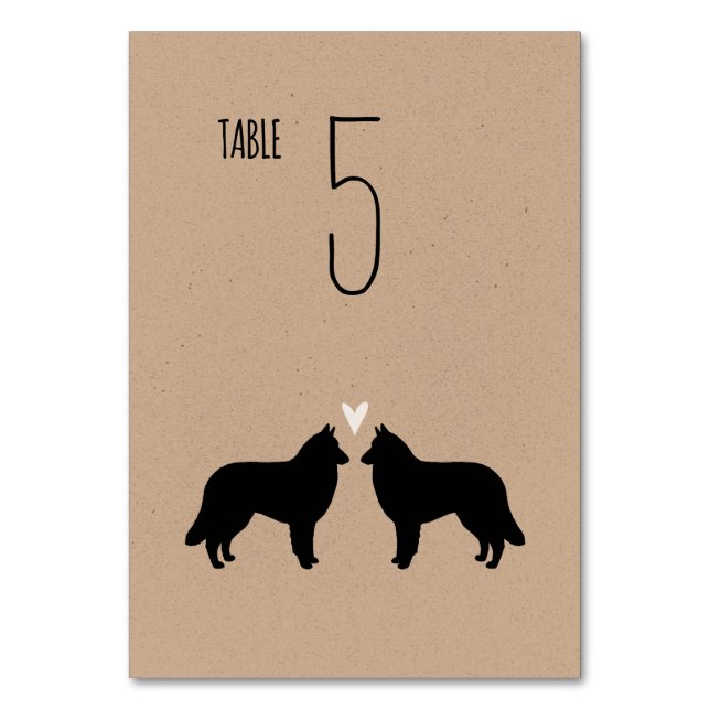 Belgian Tervuren Dog Silhouettes Wedding Reception Table Number (Back)