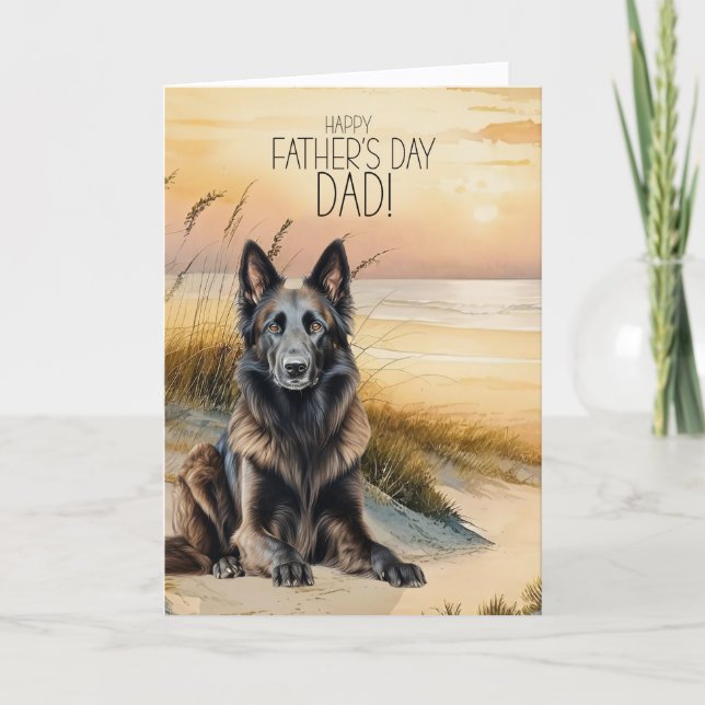 Belgian Tervuren Dog Sunset Beach Father's Day Holiday Card (Front)
