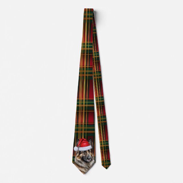 Belgian Tervuren Holiday Plaid Christmas  Tie (Front)