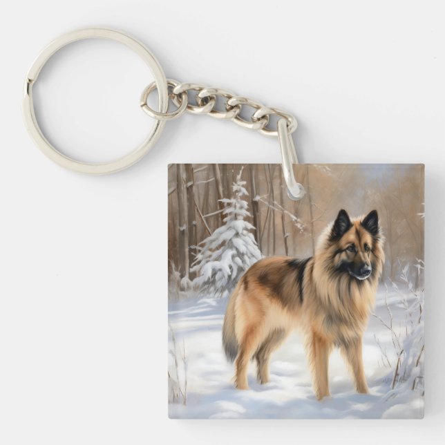 Belgian Tervuren Let It Snow Christmas  Key Ring (Front)