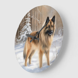 Belgian Tervuren Let It Snow Christmas  Large Clock