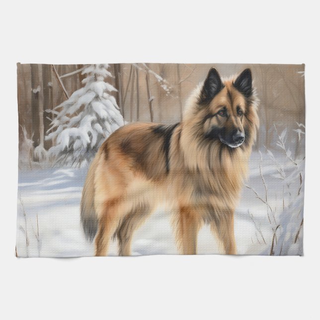 Belgian Tervuren Let It Snow Christmas  Tea Towel (Horizontal)
