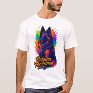 Belgian Tervuren Neon Pop Art Illustration T-Shirt