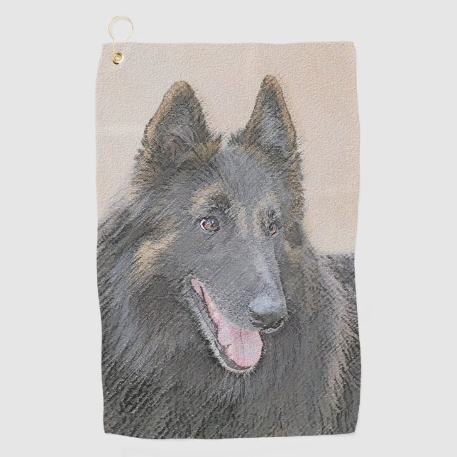 Belgian Tervuren Painting - Cute Original Dog Art Golf Towel (Front)