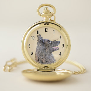 Belgian Tervuren Painting - Cute Original Dog Art Pocket Watch