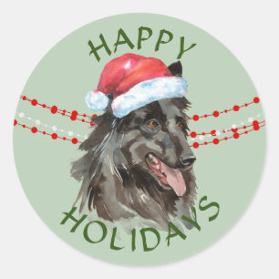 Belgian Tervuren Santa Hat Happy Holidays Classic Classic Round Sticker