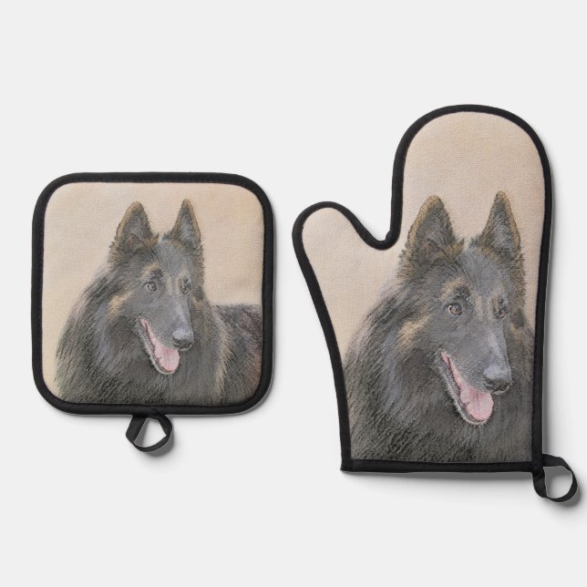 Belgian Tervuren Shepherd Fawn Painting Dog Art Oven Mitt & Pot Holder Set (Front)