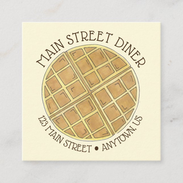 Belgian Waffle Diner Brunch Food Restaurant Chef Square Business Card (Front)