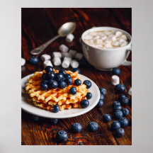 Belgian waffles with blueberry and hot chocolate