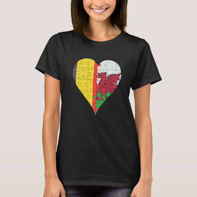 Belgian Welsh Flag Heart T-Shirt (Front)
