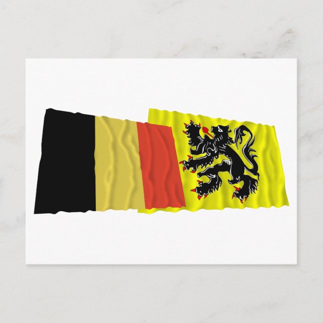 Belgium and Flanders Region Waving Flags Postcard (Front)