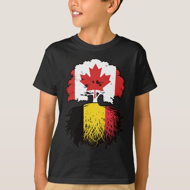 Belgium Belgian Canadian Canada Tree Roots Flag T-Shirt (Front)