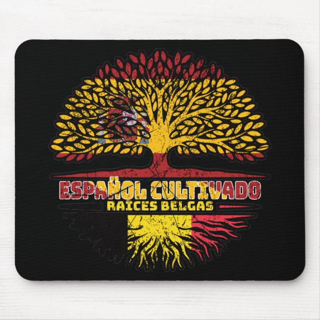 Belgium Belgian Spain Spanish Tree Roots Flag Mouse Mat (Front)