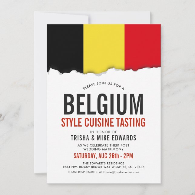 Belgium Cuisine | Party Flag White Invite (Front)