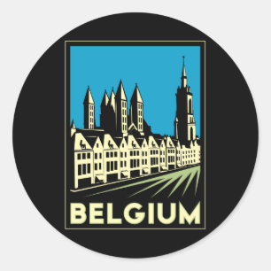 belgium europe art deco retro travel vintage classic round sticker