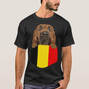 Belgium Flag Bloodhound Dog In Pocket T-Shirt