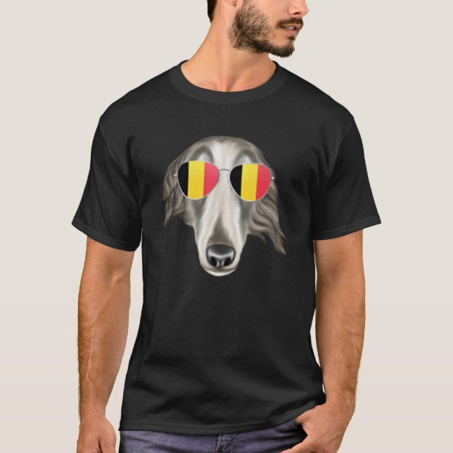 Belgium Flag Borzoi Dog Belgium Pocket T-Shirt (Front)