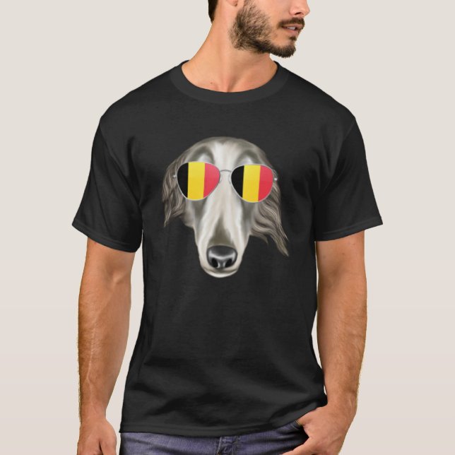 Belgium Flag Borzoi Dog Belgium Pocket T-Shirt (Front)