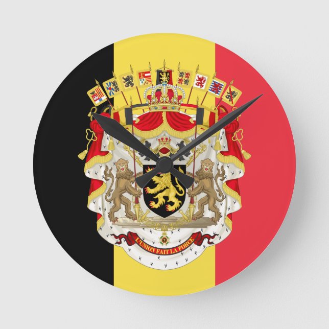 Belgium Flag & COA Round Clock (Front)
