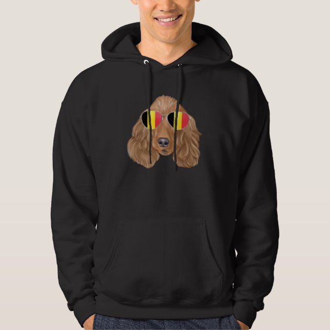 Belgium Flag Cocker Spaniel Dog Belgium Pocket Hoodie (Front)