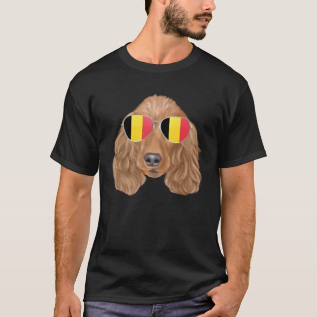 Belgium Flag Cocker Spaniel Dog Belgium Pocket T-Shirt (Front)