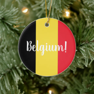 Belgium Flag & Customisable Text Ceramic Tree Decoration