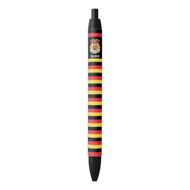 Belgium Flag Cute Patriotic Black Ink Pen (Front Vertical)