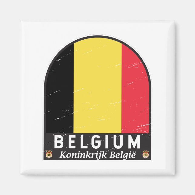 Belgium Flag Emblem Distressed Vintage Magnet (Front)