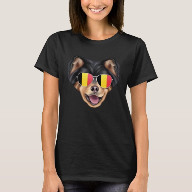Belgium Flag Finnish Lapphund Dog Belgium Pocket T-Shirt (Front)