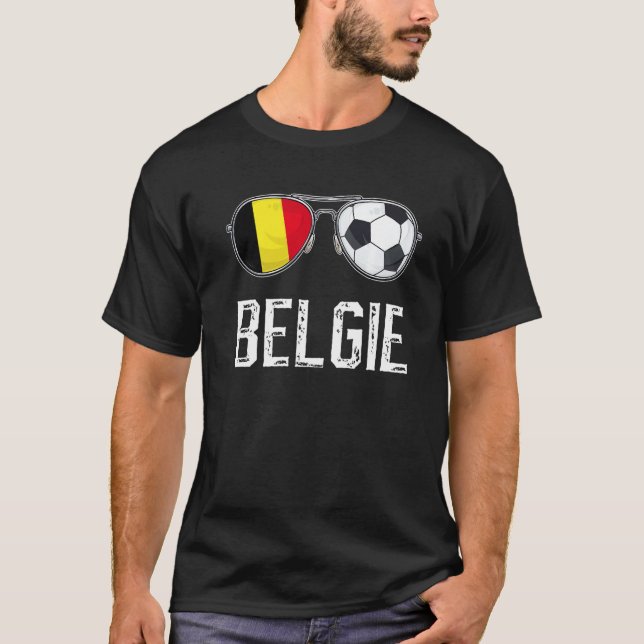Belgium Flag & Football Sunglass Belgian Fan T-Shirt (Front)