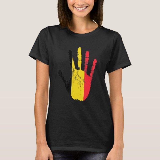 Belgium flag hand sport proud football T-Shirt (Front)