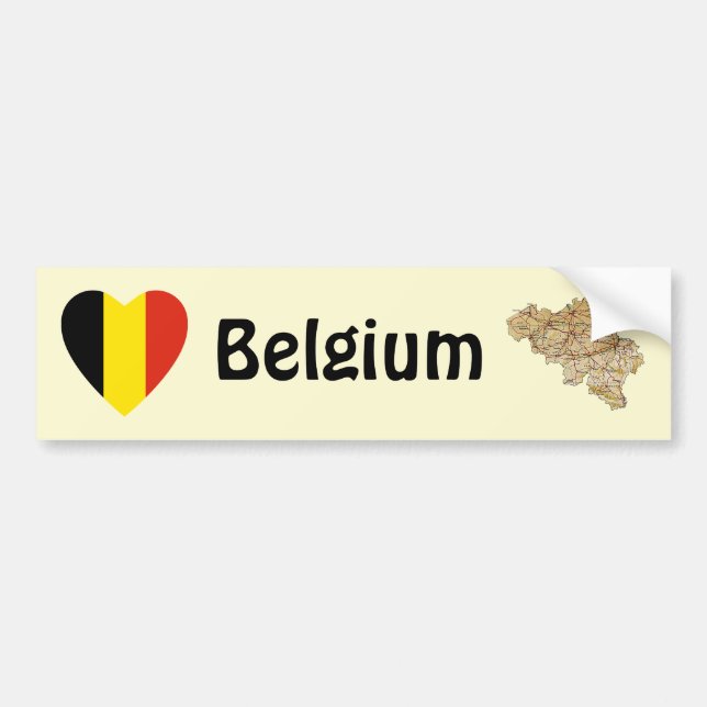 Belgium Flag Heart + Map Bumper Sticker (Front)