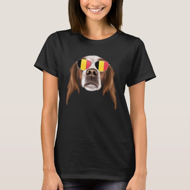 Belgium Flag Irish Red and White Setter Dog Belgiu T-Shirt (Front)