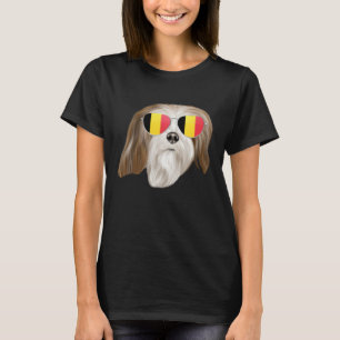Belgium Flag Lhasa Apsos Dog Belgium Pocket T-Shirt