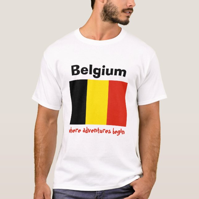 Belgium Flag + Map + Text T-Shirt (Front)