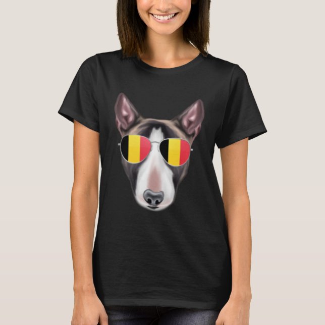 Belgium Flag Miniature Bull Terrier Dog Belgium Po T-Shirt (Front)
