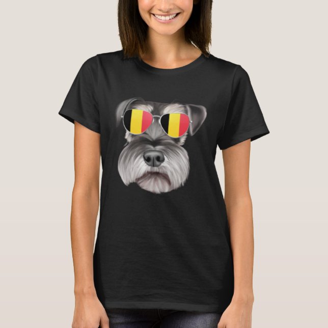 Belgium Flag Miniature Schnauzer Dog Belgium Pocke T-Shirt (Front)