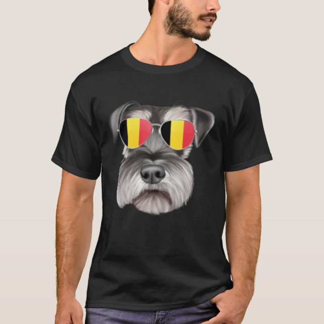 Belgium Flag Miniature Schnauzer Dog Belgium Pocke T-Shirt (Front)