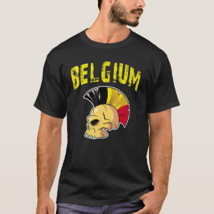 Belgium Flag Mohawk Skull National Team Supporter  T-Shirt