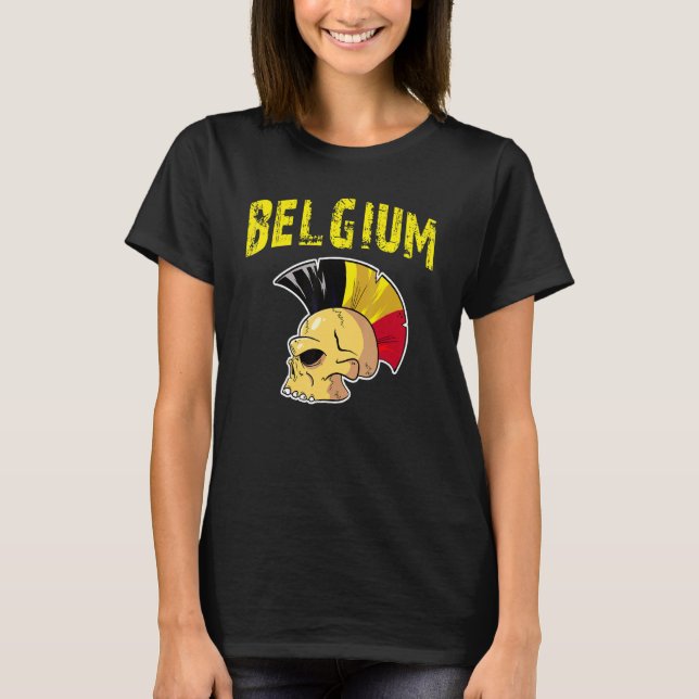 Belgium Flag Mohawk Skull National Team Supporter  T-Shirt (Front)