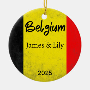 Belgium Flag Ornament, Personalised Belgium Ceramic Tree Decoration